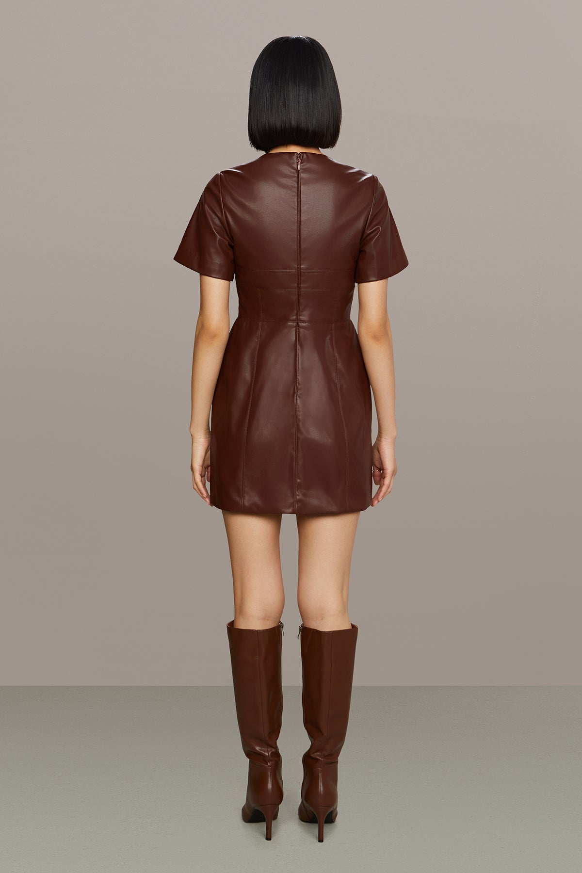 Amur | Joey Leather Mini Dress | Smoky Quartz