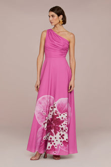 Amur | Atlas One Shoulder Gown | Coraline Orchid