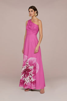 Amur | Atlas One Shoulder Gown | Coraline Orchid
