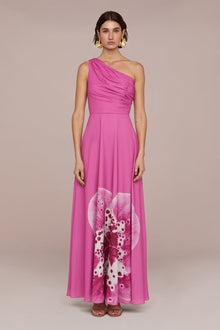 Amur | Atlas One Shoulder Gown | Coraline Orchid