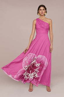 Amur | Atlas One Shoulder Gown | Coraline Orchid
