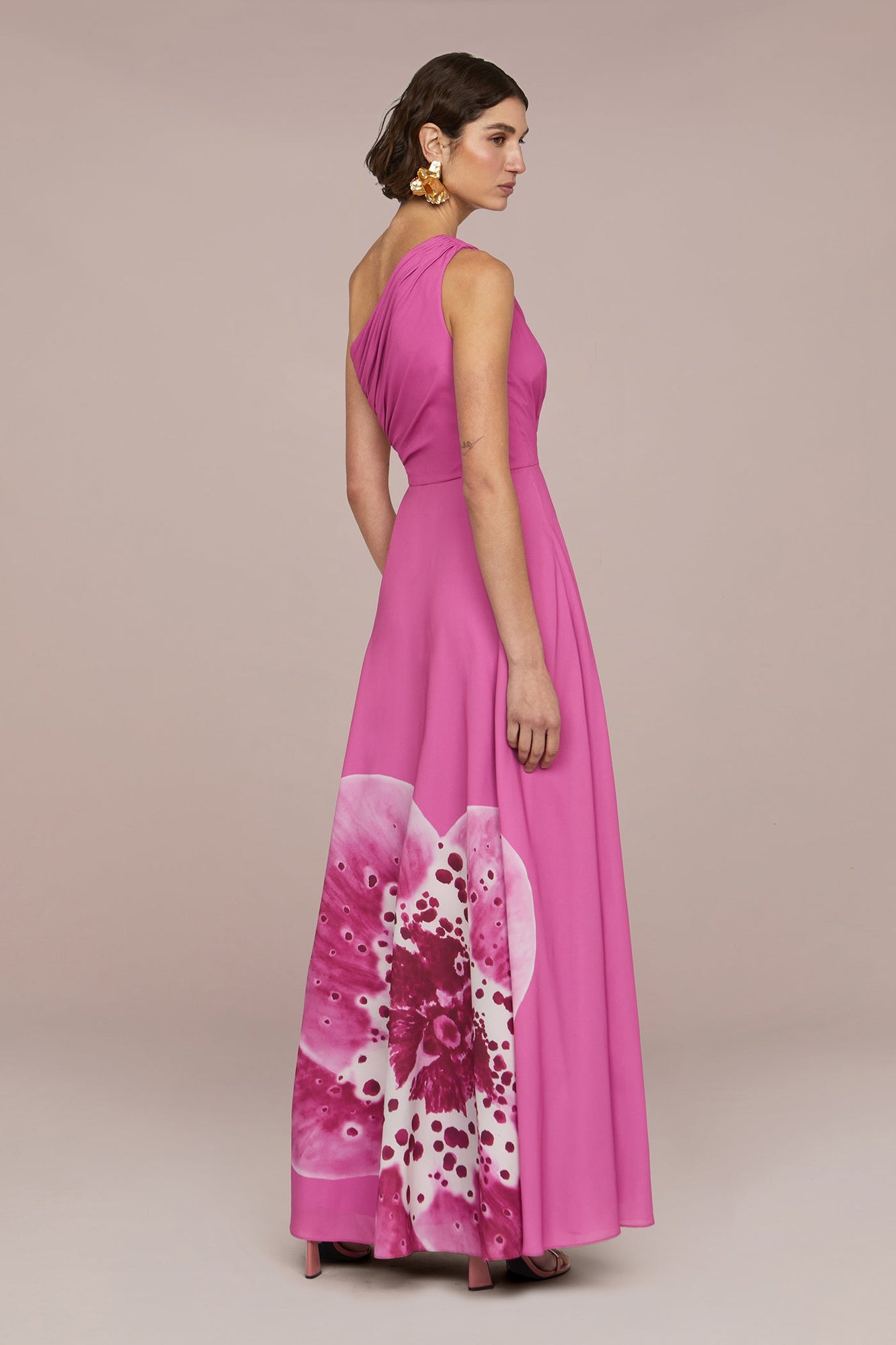 Amur | Atlas One Shoulder Gown | Coraline Orchid