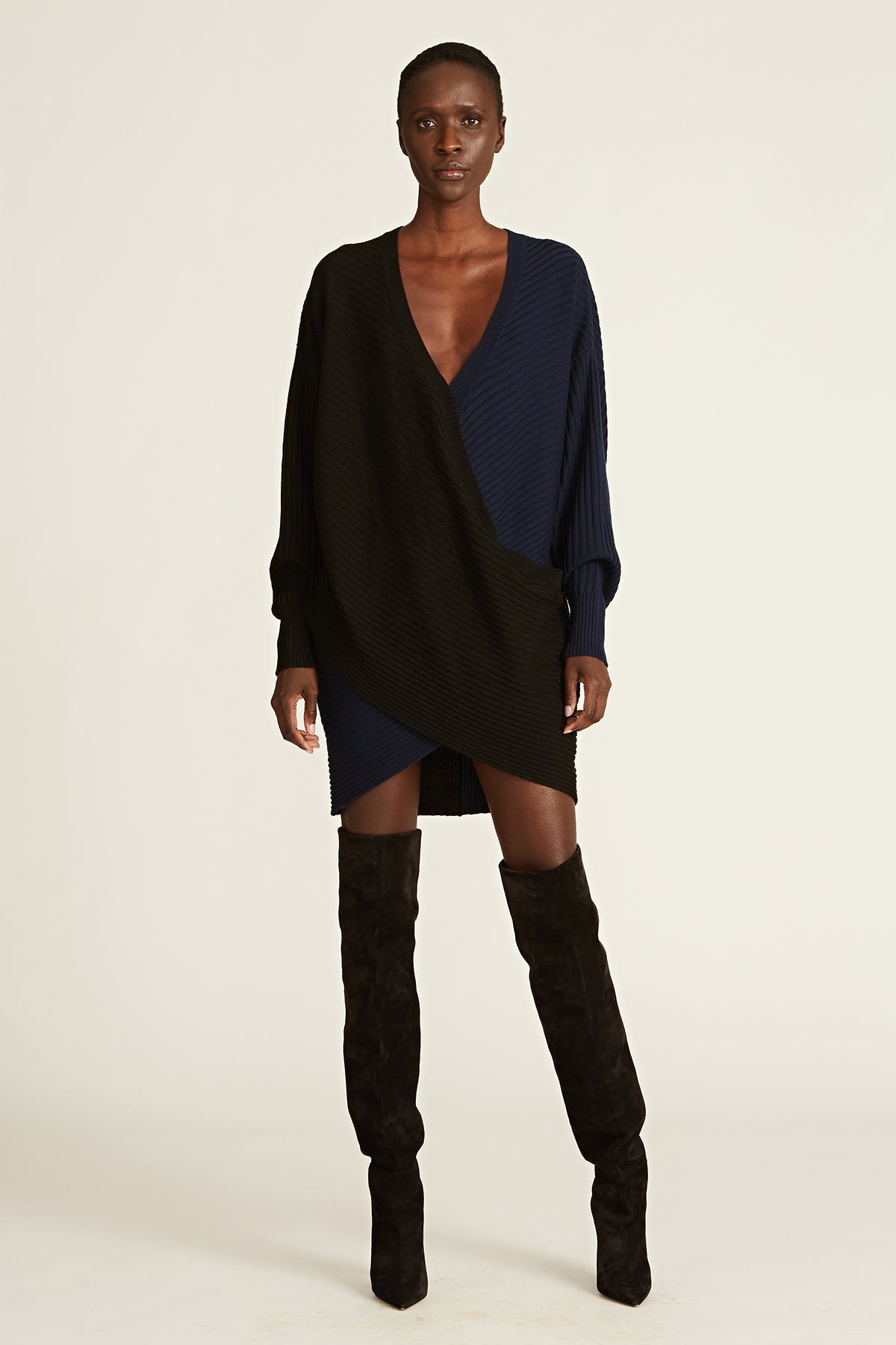 Amur | Samira Wool Sweater Dress | Black / Navy