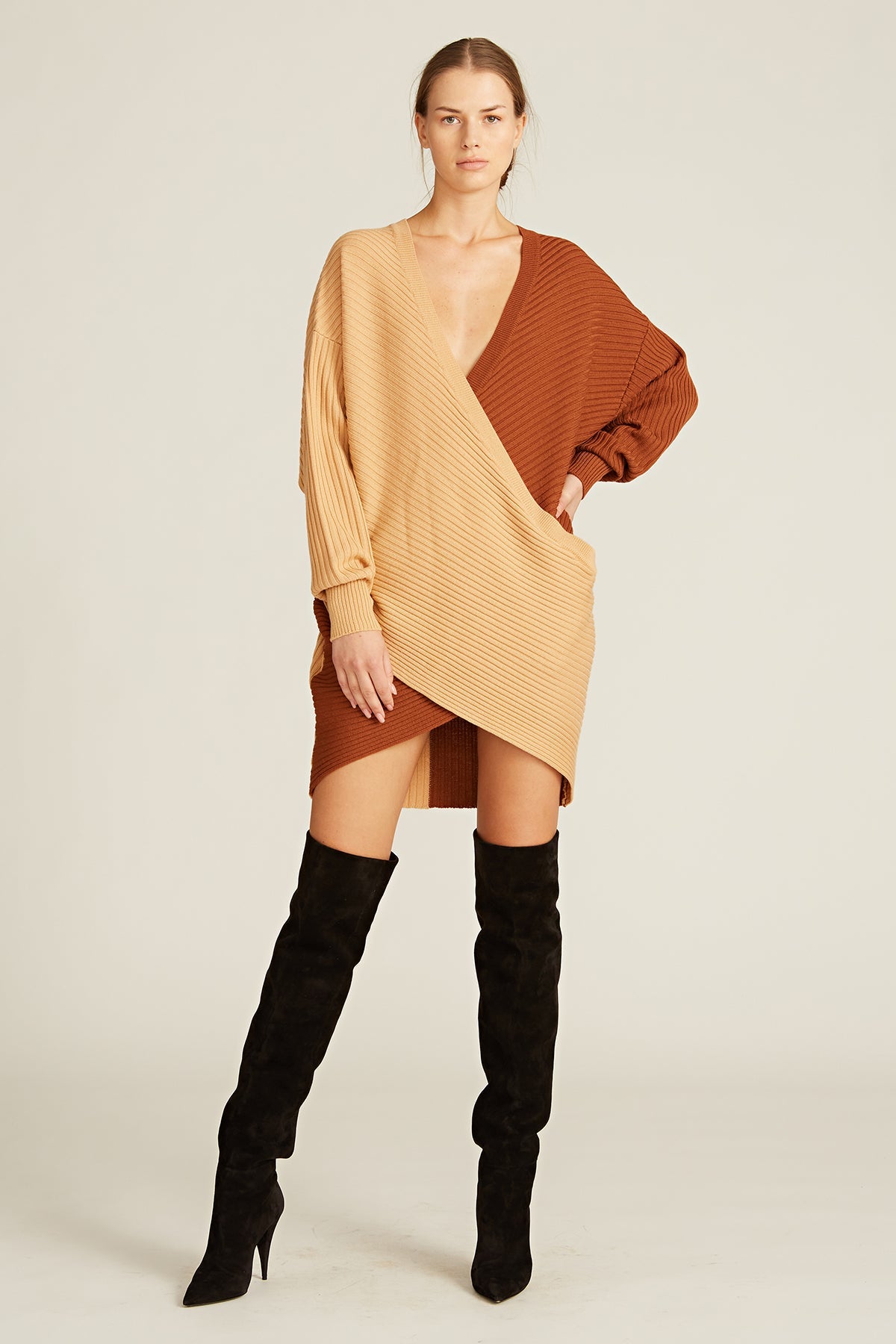 Amur | Samira Wool Sweater Dress | Camel / Cedar
