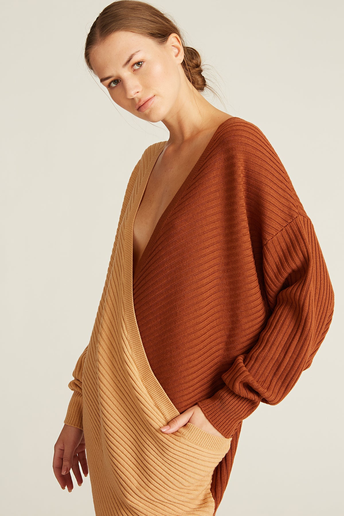 Amur | Samira Wool Sweater Dress | Camel / Cedar
