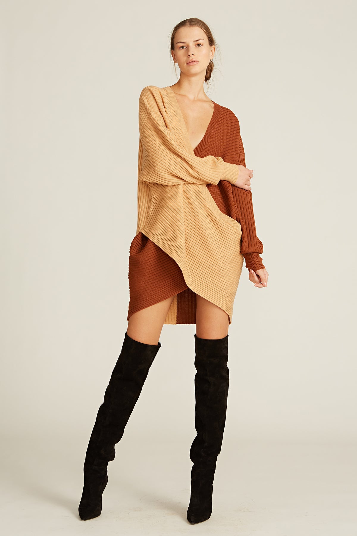 Amur | Samira Wool Sweater Dress | Camel / Cedar