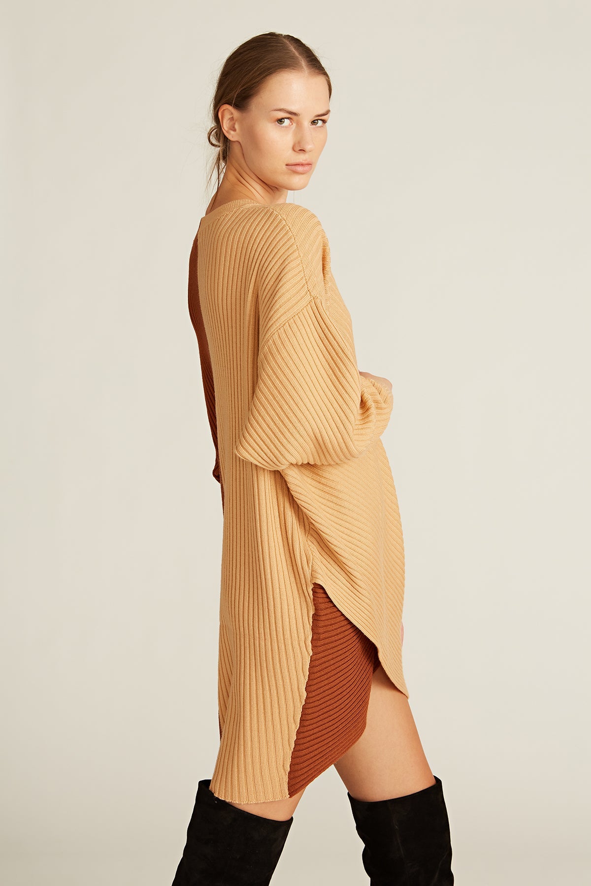 Amur | Samira Wool Sweater Dress | Camel / Cedar