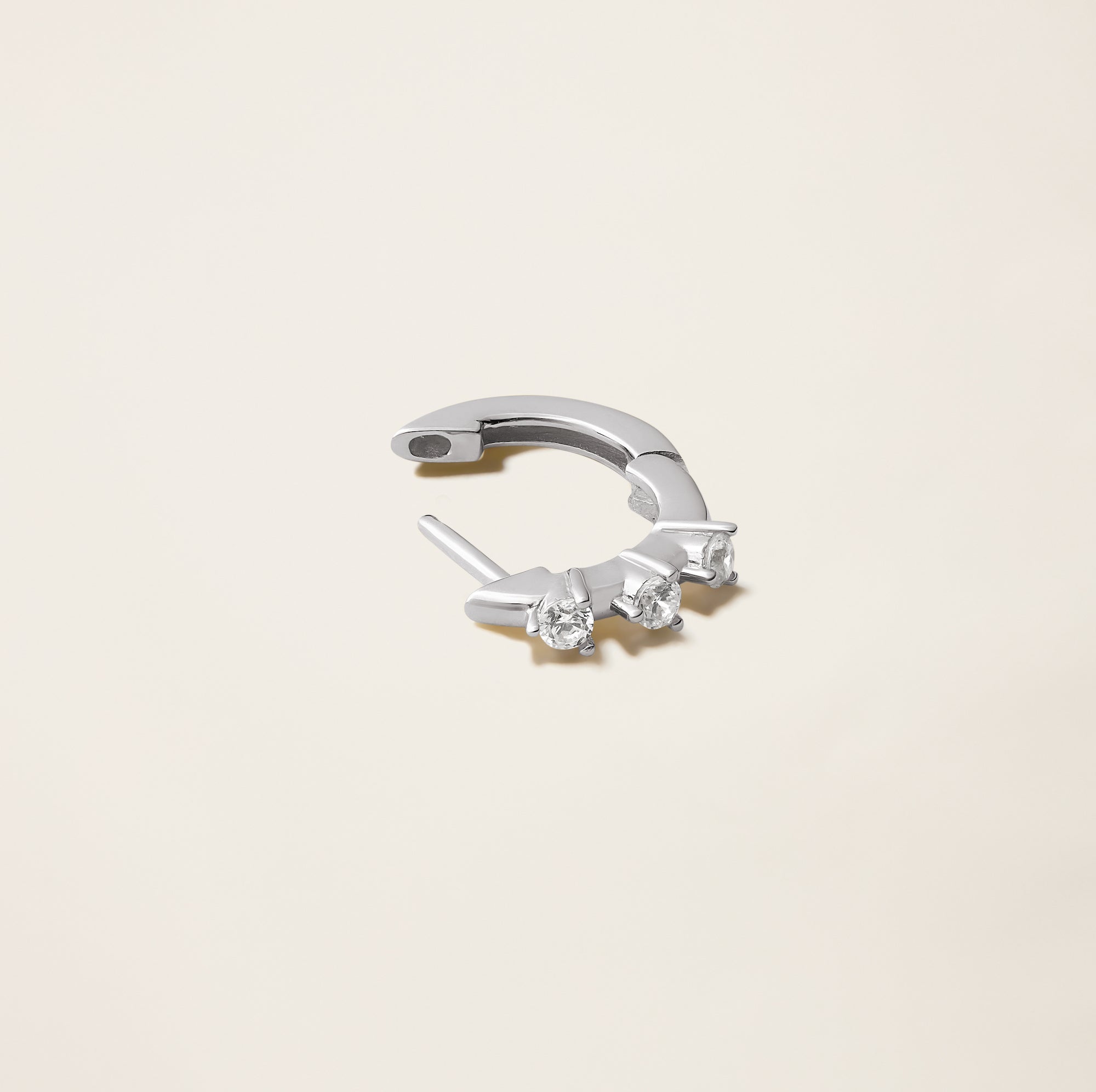Womens | 14K Solid White Gold | Three-Stone Huggie Earrings | 0.24 CTW Diamonds