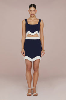 Amur | Donah Jacquard Knit Top | Ivory And Navy