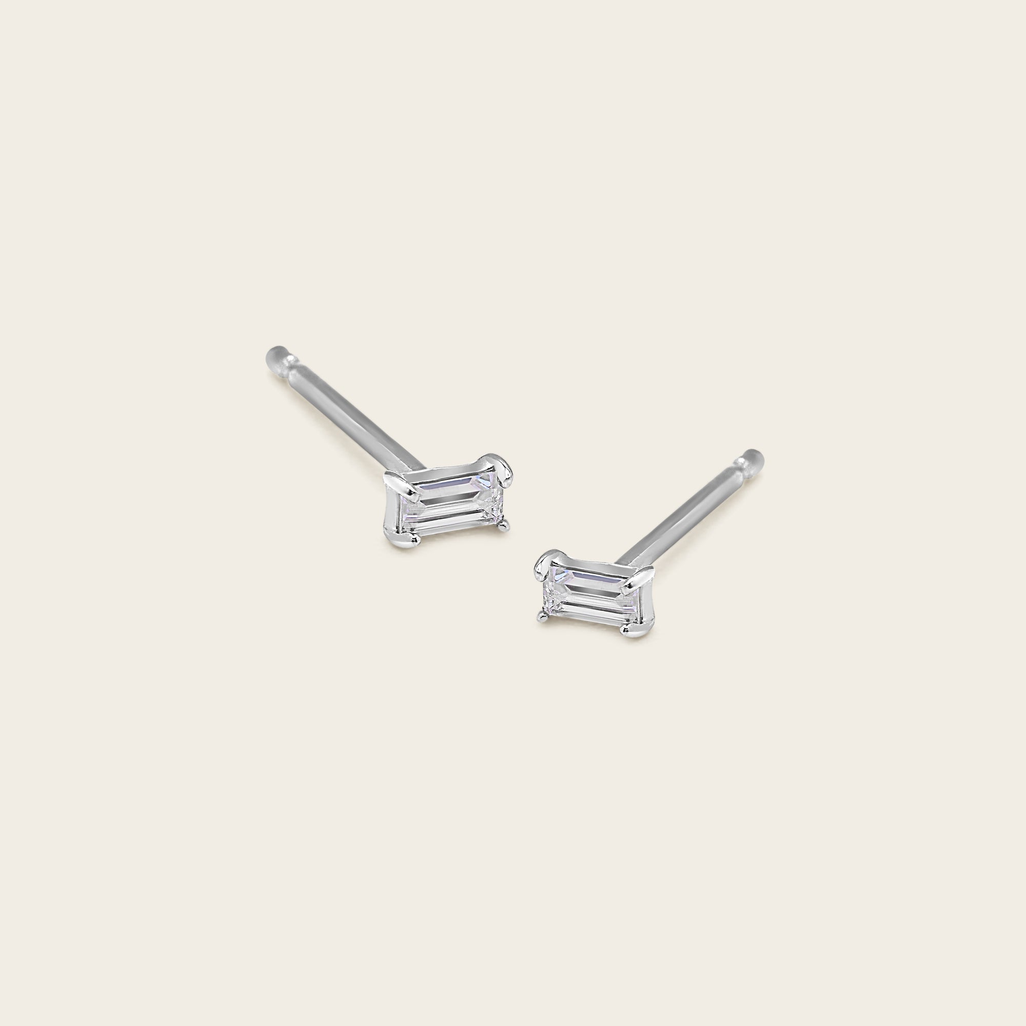 Womens | 14K Solid White Gold | Mini Baguette Studs | 0.10 CTW Diamonds