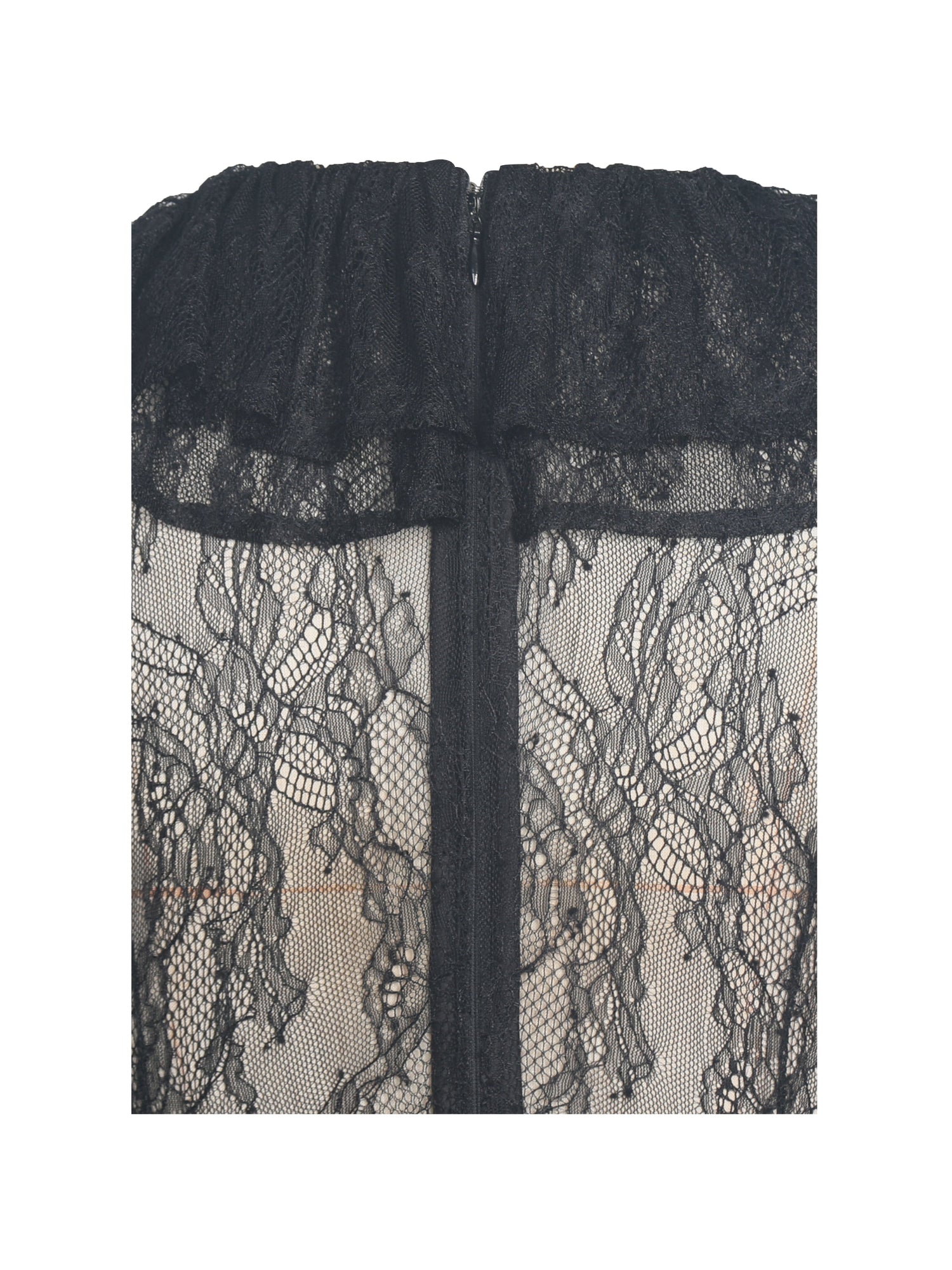 Taliah Sheer Lace Ruffled Collar Bodysuit | Black