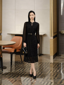 Chinese Style Pleated Little Dress | Black