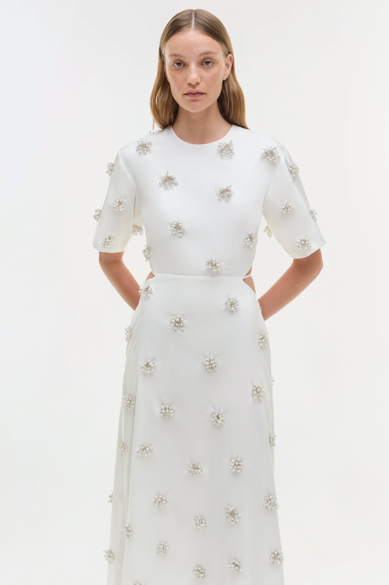 Womens | Starla Embellished Midi Dress | White