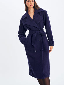 Jaelyn Wool Blend Double-Breasted Belted Coat | Midnight Blue