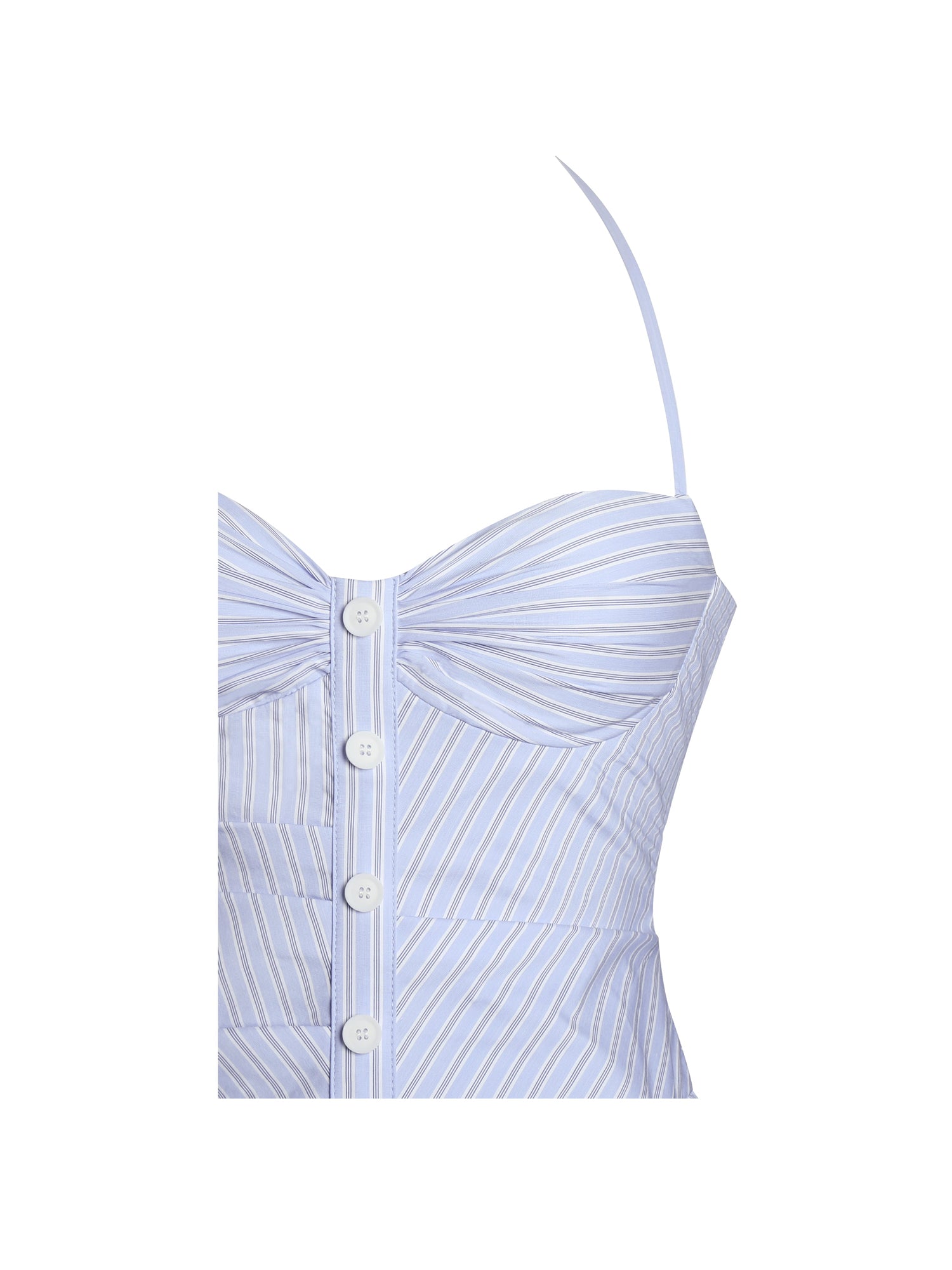 Melody Cotton Poplin Stripe Halter Drop Waist Mini Dress | Baby Blue