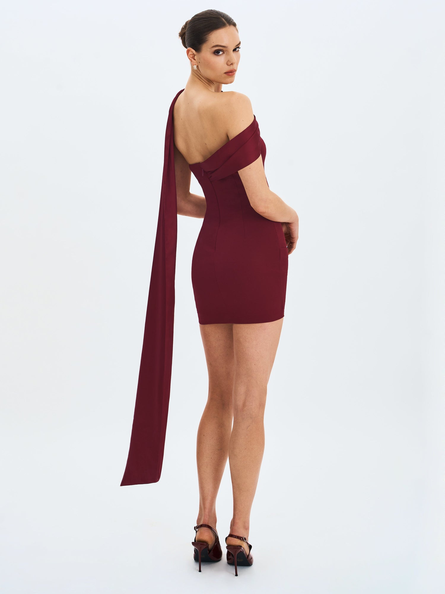 Ovelia Satin Ribbon Strapless Mini Dress | Crimson