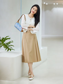 Vintage Collegiate Style Midi Skirt | Khaki