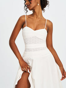 Maelis Cotton Eyelet Drop Waist Midi Dress | White