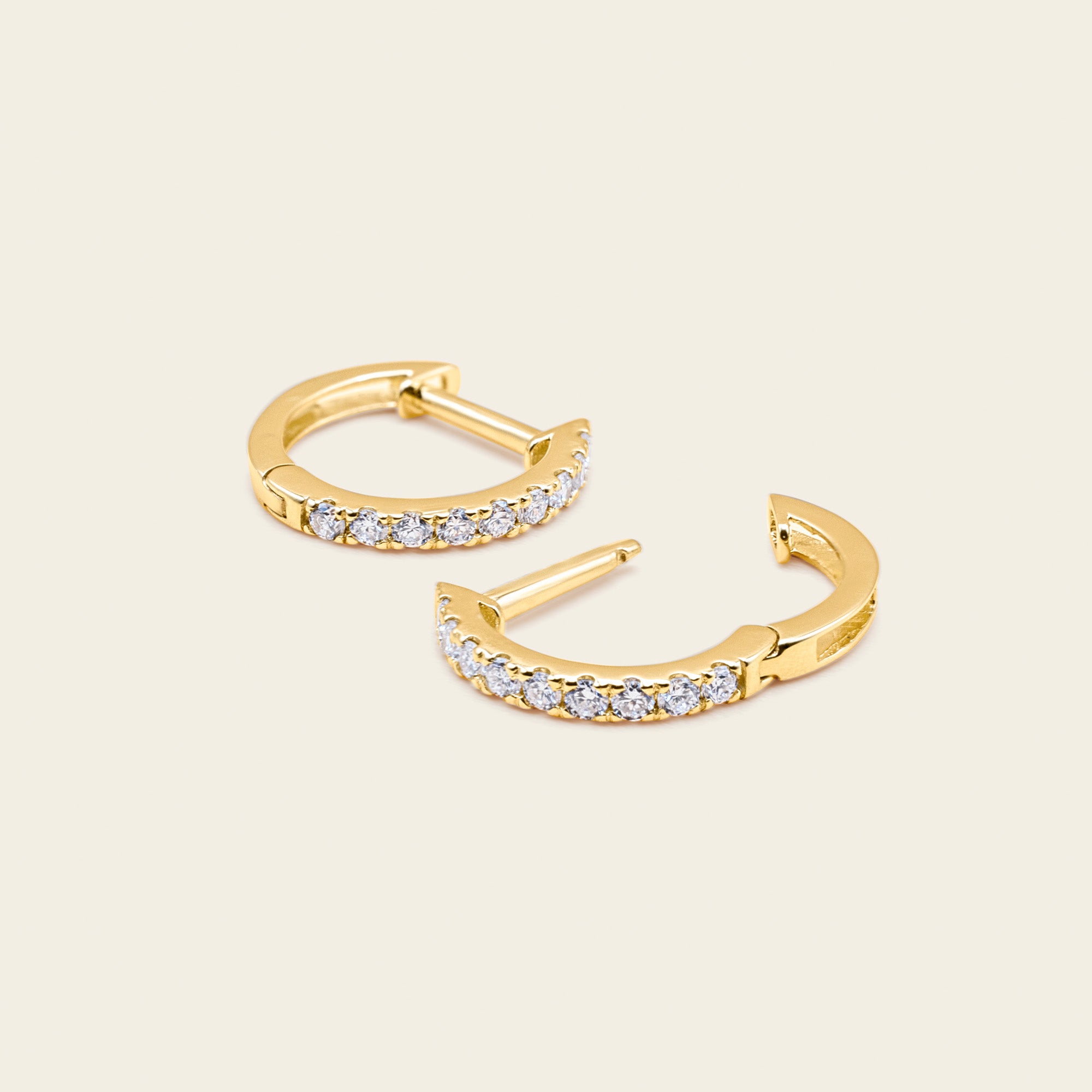 Womens | 14K Solid Yellow Gold | Half Pave Huggie Earrings | 0.20 CTW Diamonds