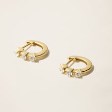 Womens | 14K Solid Yellow Gold | Three-Stone Huggie Earrings | 0.24 CTW Diamonds