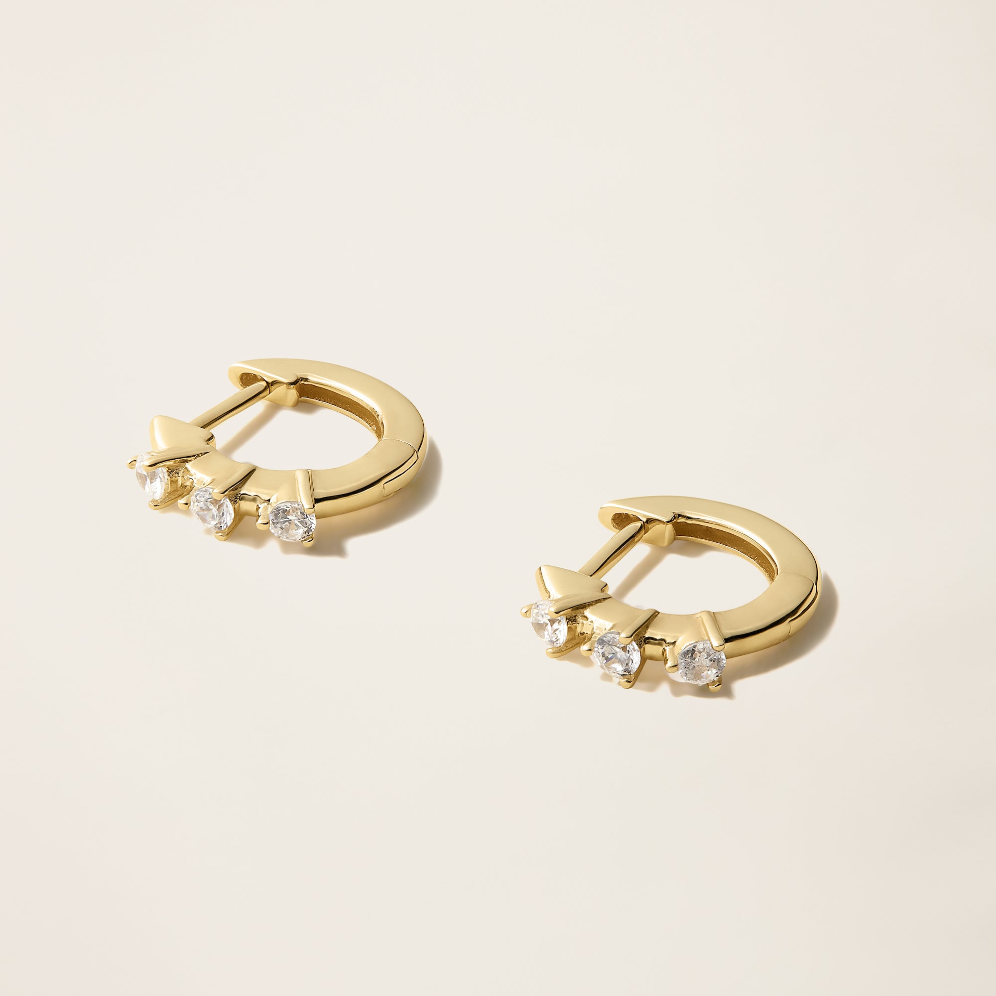 Womens | 14K Solid Yellow Gold | Three-Stone Huggie Earrings | 0.24 CTW Diamonds