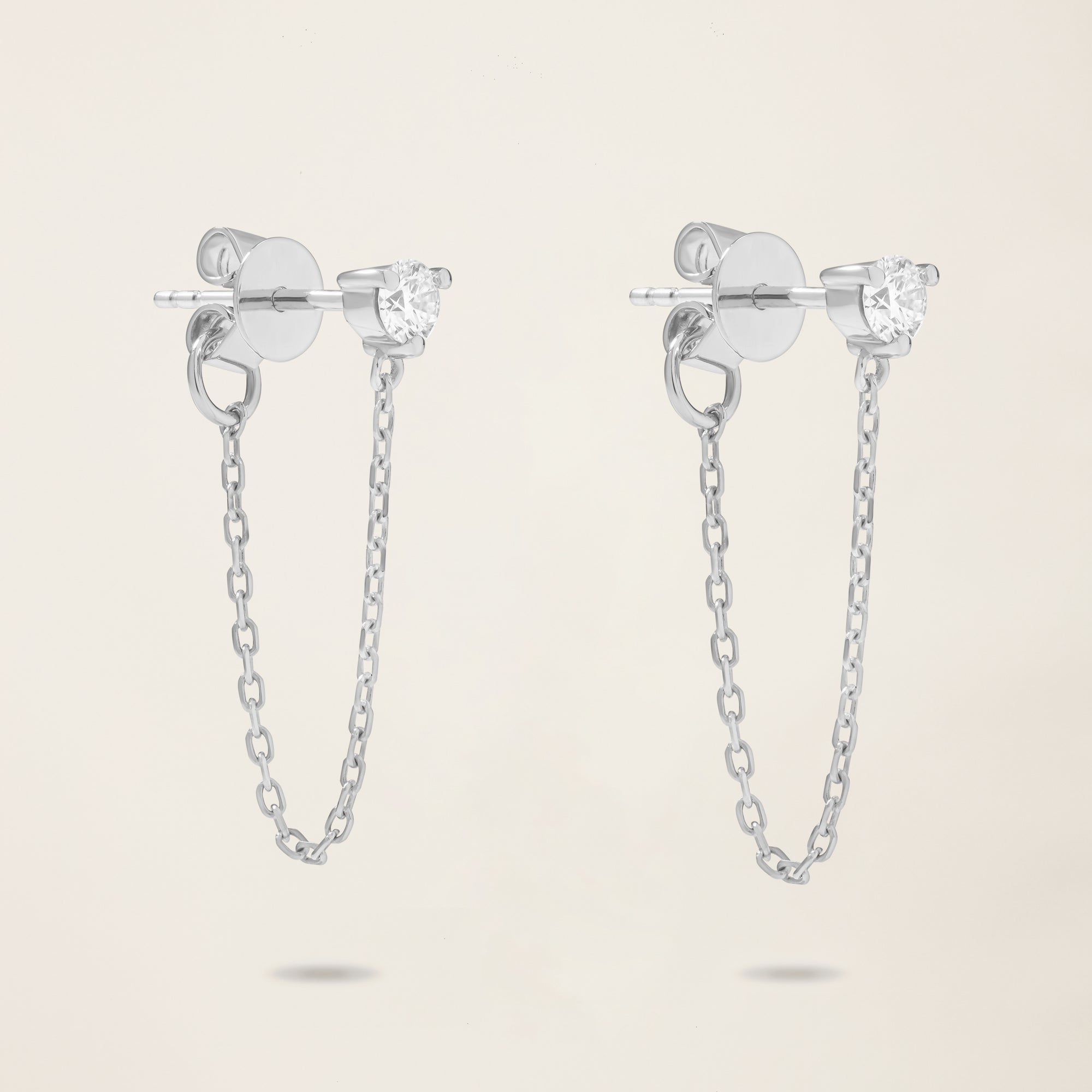 Womens | 14K Solid White Gold | Drop Chain Earrings | 0.20 CTW Diamonds