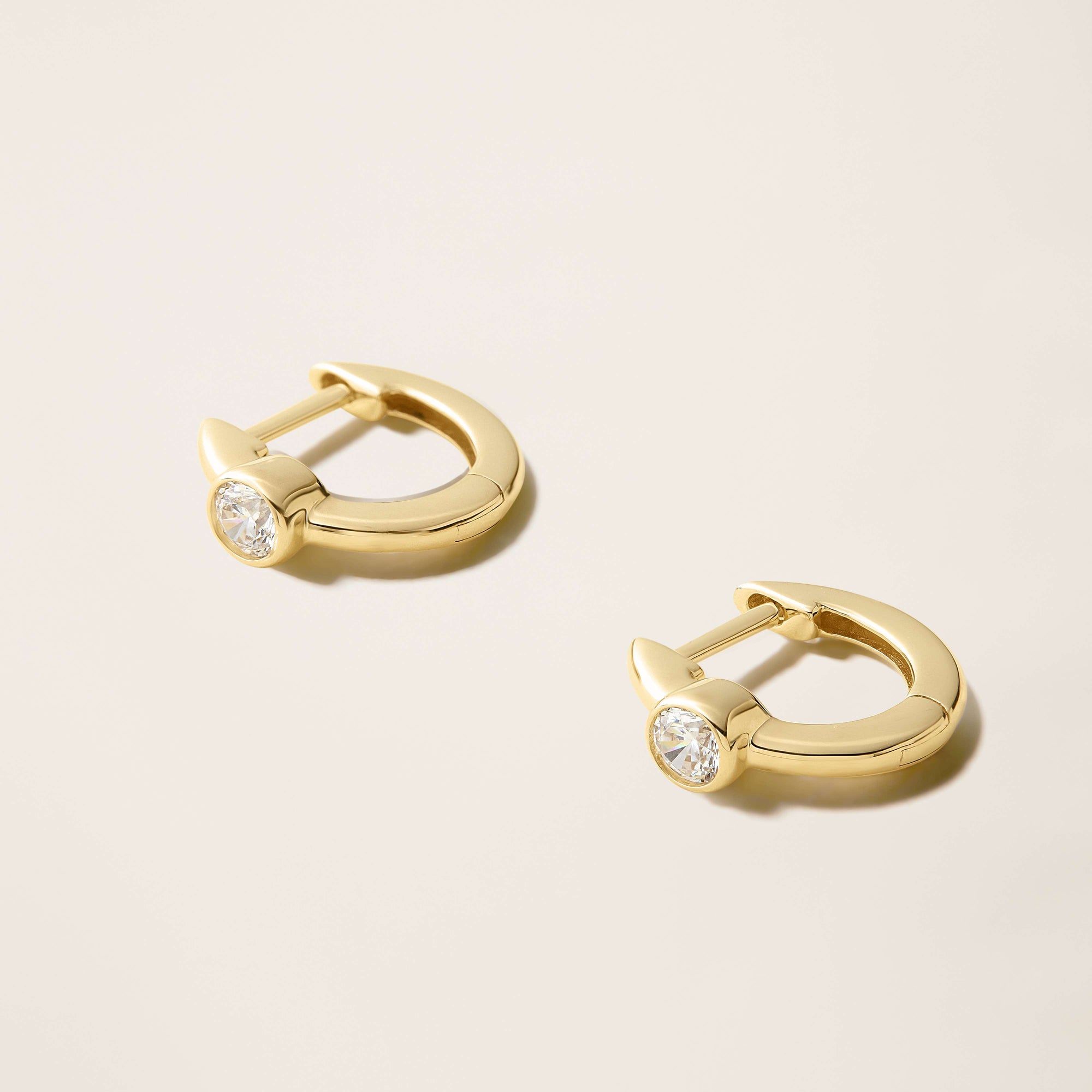 Womens | 14K Solid Yellow Gold | Solitaire Hoop Bezel Earrings | 0.28 CTW Diamonds