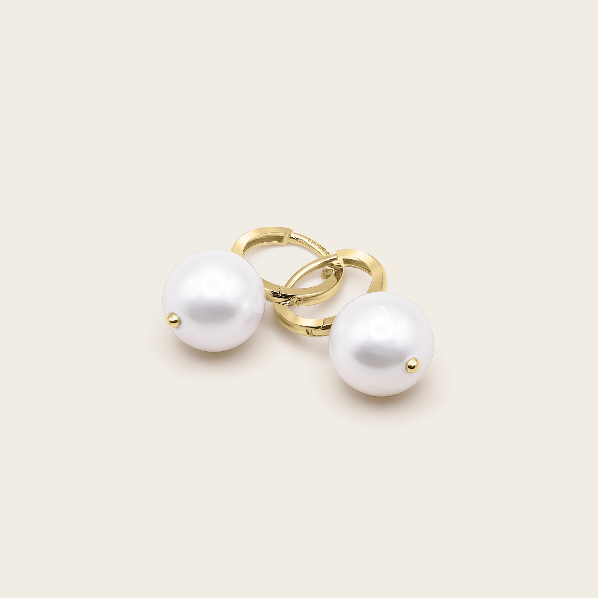 Womens | 14K Solid Yellow Gold | Large Pearl Huggies | Freshwater Pearls