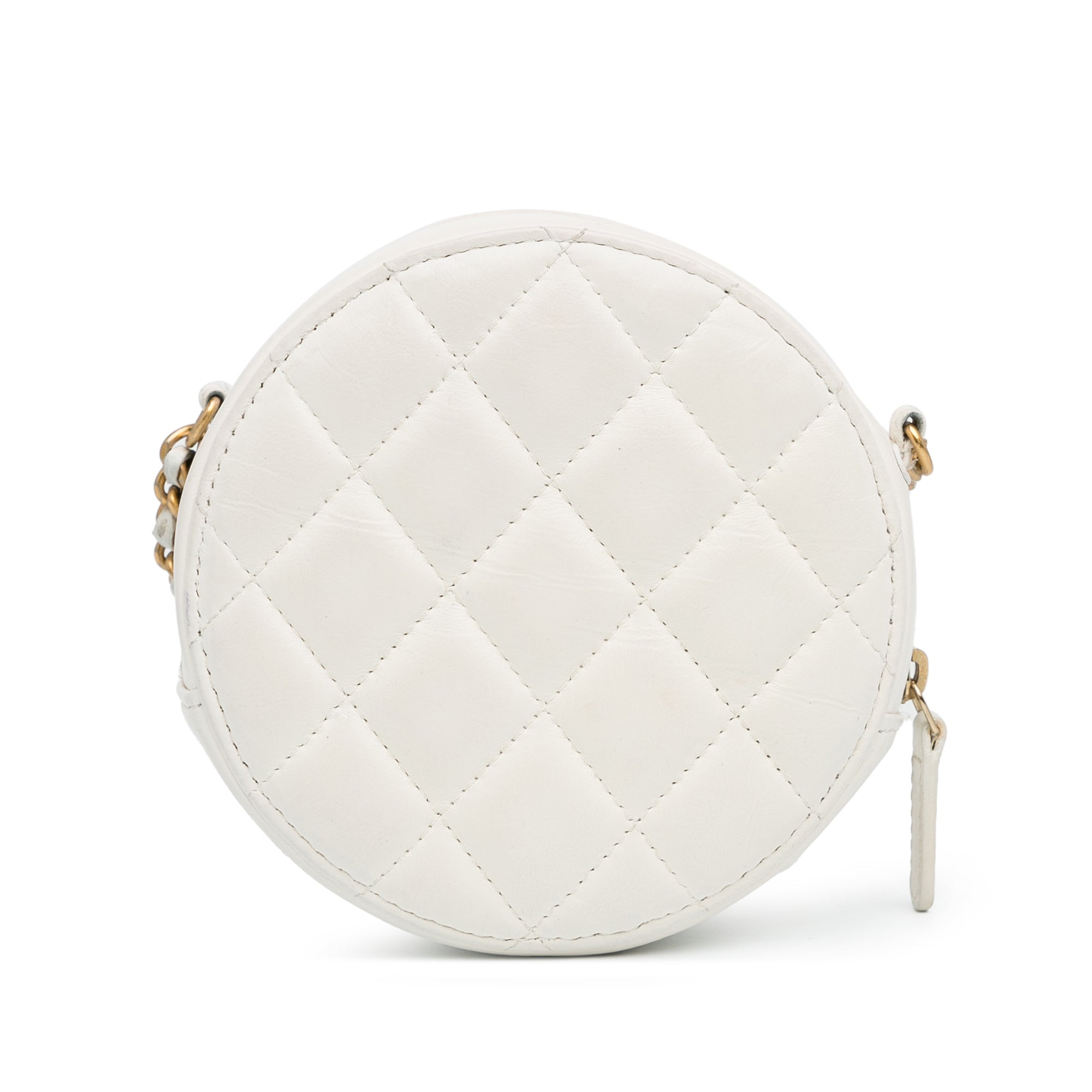 Chanel | Pre-Owned Quilted Lambskin Pearl Crush Round Clutch with Chain | White