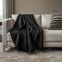 Cashmere Throw With Fringes | Black