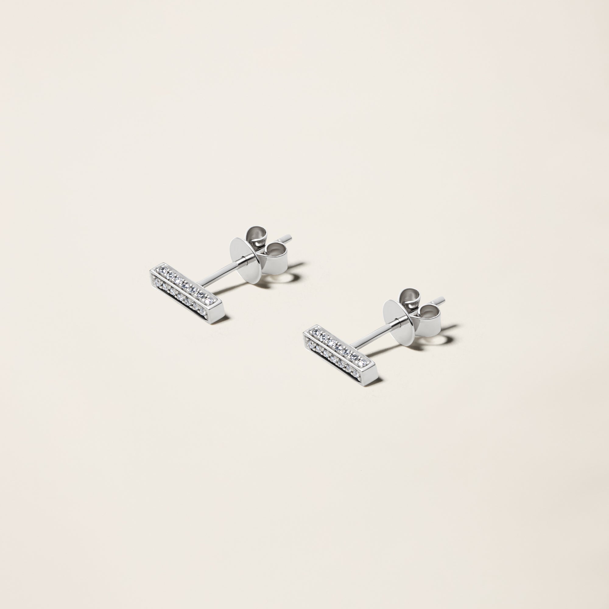 Womens | 14K Solid White Gold | Pave Bar Studs | 0.19 CTW Diamonds