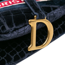 Dior | Pre-Owned Velvet Embroidered Crocodile Effect Saddle Bag | Blue/Navy