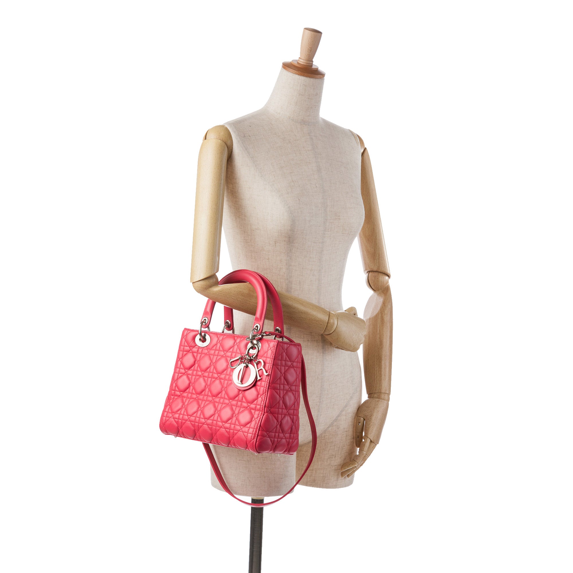 Dior | Pre-Owned Medium Lambskin Cannage Lady | Pink/Hot Pink
