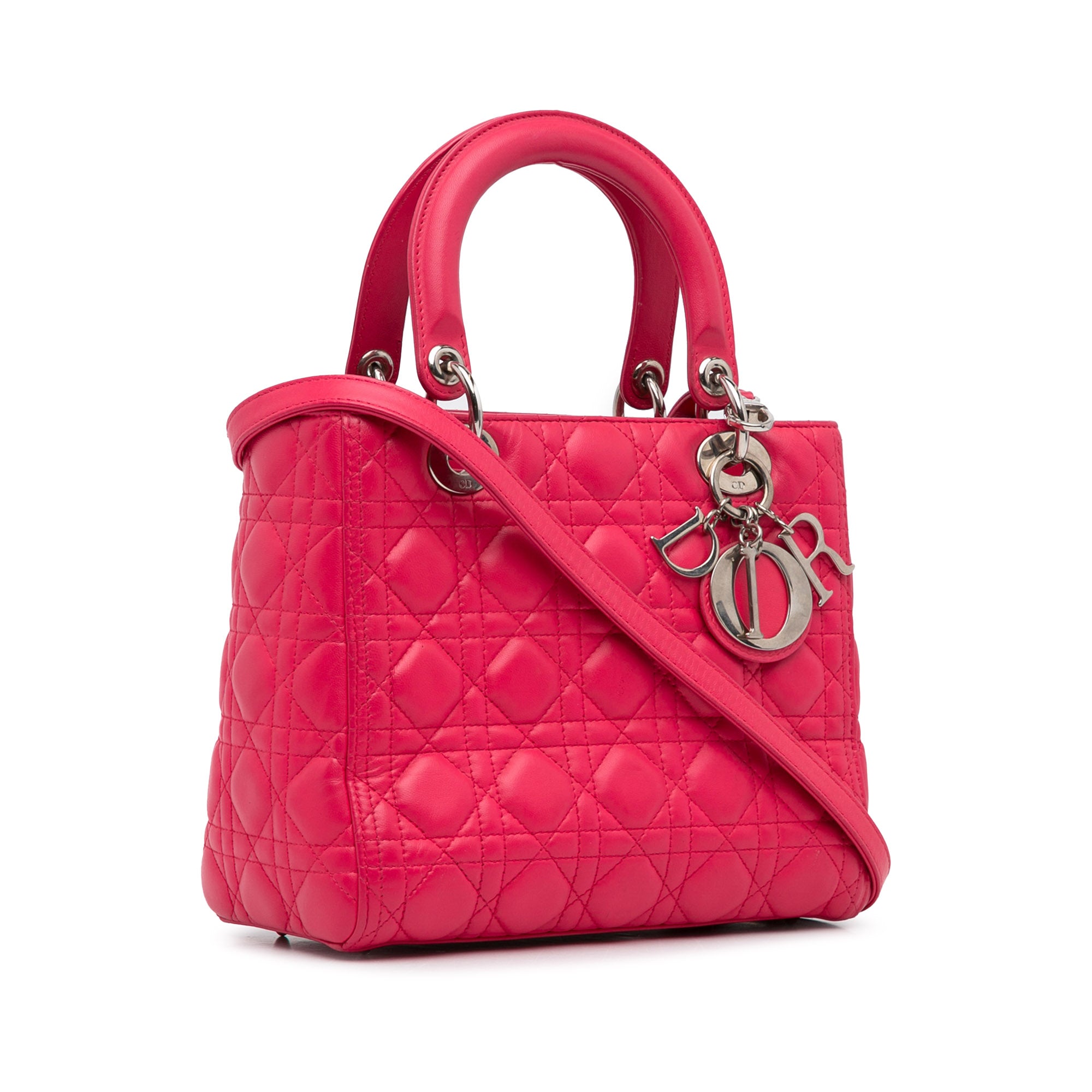 Dior | Pre-Owned Medium Lambskin Cannage Lady | Pink/Hot Pink