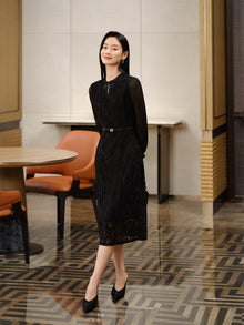 Chinese Style Pleated Little Dress | Black