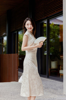 Traditional Style Silk Dress | Beige