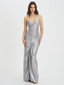 Sable Ruched Glitter Mermaid Gown | Silver