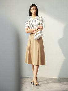 Vintage Collegiate Style Midi Skirt | Khaki