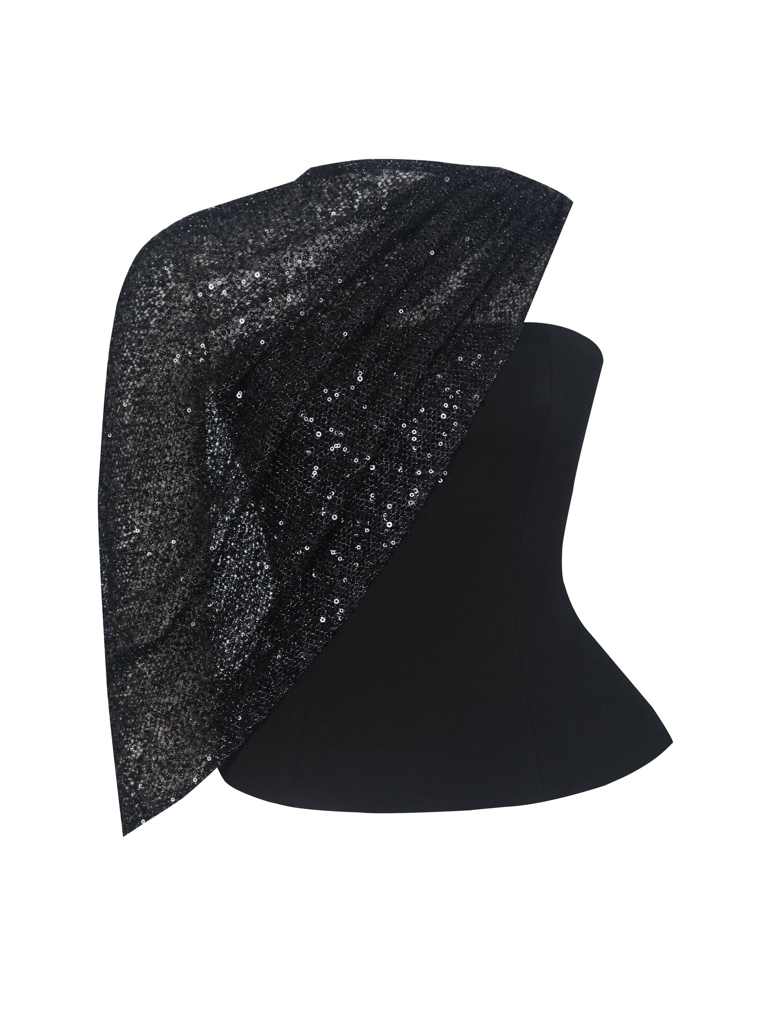 Quinette Peplum Top with Beaded Asymmetrical Cape | Black