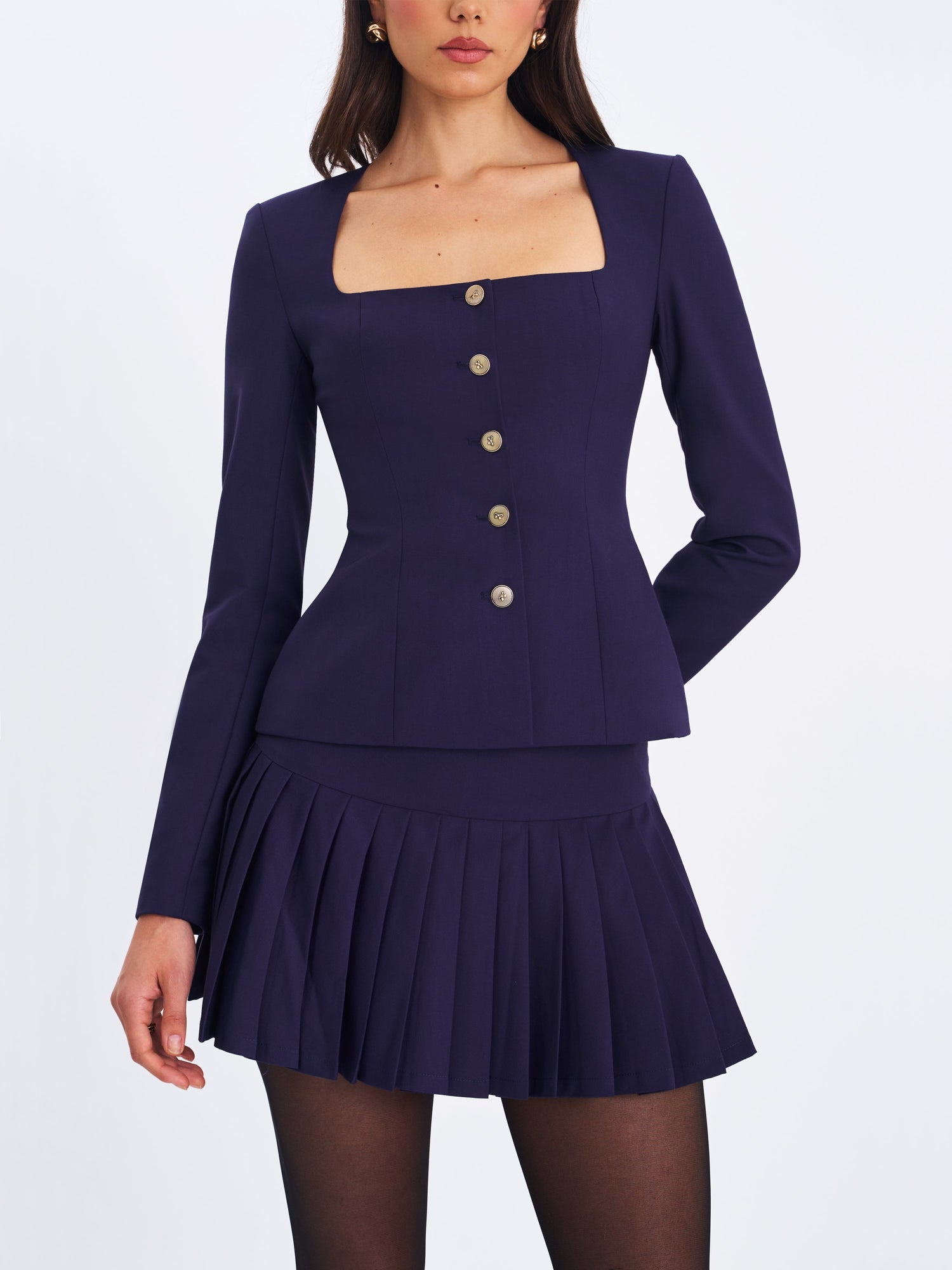 Skyla Square Neckline Peplum Blazer | Indigo