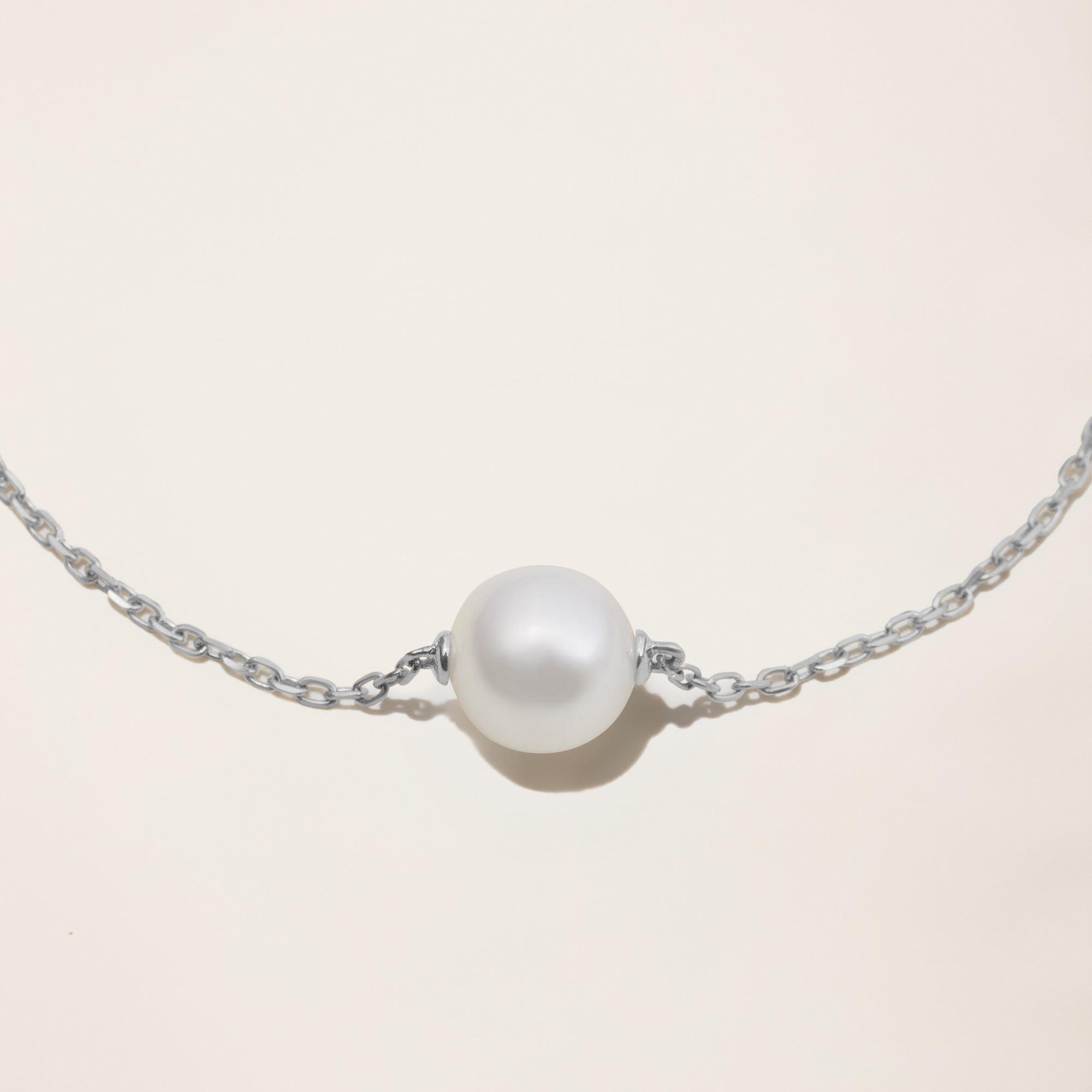 Womens | 14K Solid White Gold | Cultured Pearl Station Bracelet | Freshwater Pearls