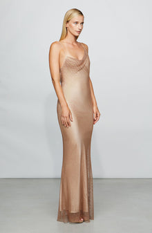 Etochs | Myla Crystal Net Gown | Rose Gold