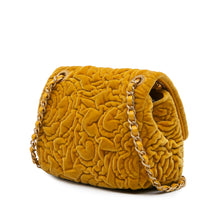 Chanel | Pre-Owned Mini Square Velvet Camellia Embossed Flap | Yellow/Mustard
