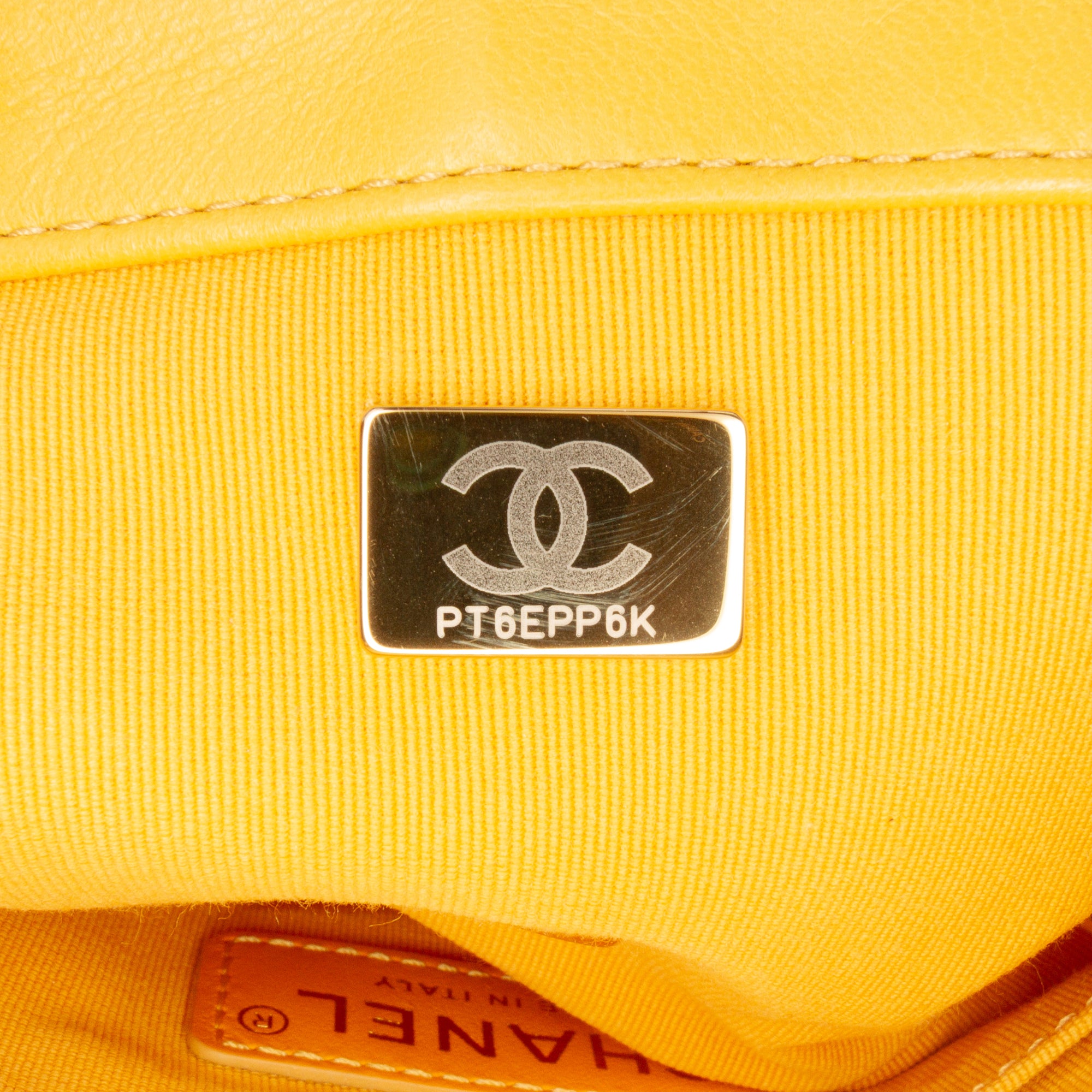 Chanel | Pre-Owned Mini Square Velvet Camellia Embossed Flap | Yellow/Mustard
