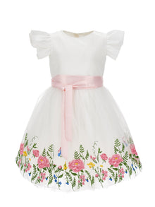 Girls | Embroidered Tulle Dress | Cream/Multicolor