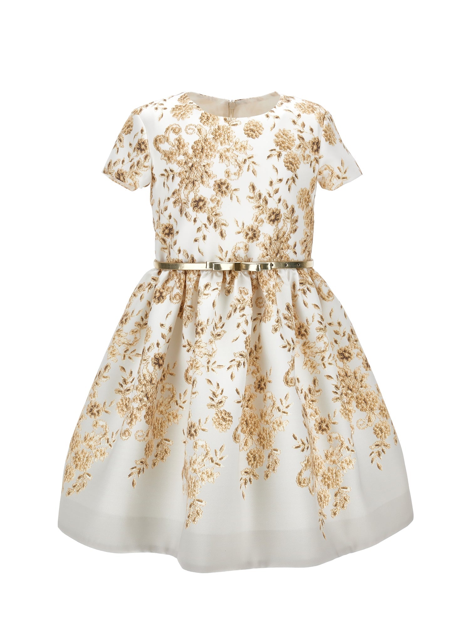 Girls | Mikado Dress With Ramage Print | Cream/Gold