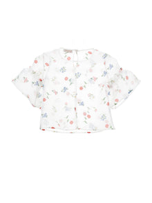 Girls | Cotton Blouse With Tank Top | Cream/Multicolor