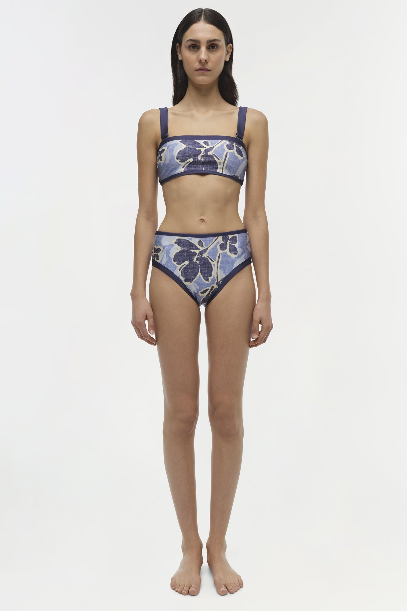 Womens | Dallia High Waist Bikini Bottom | Blue Hydrangea Floral