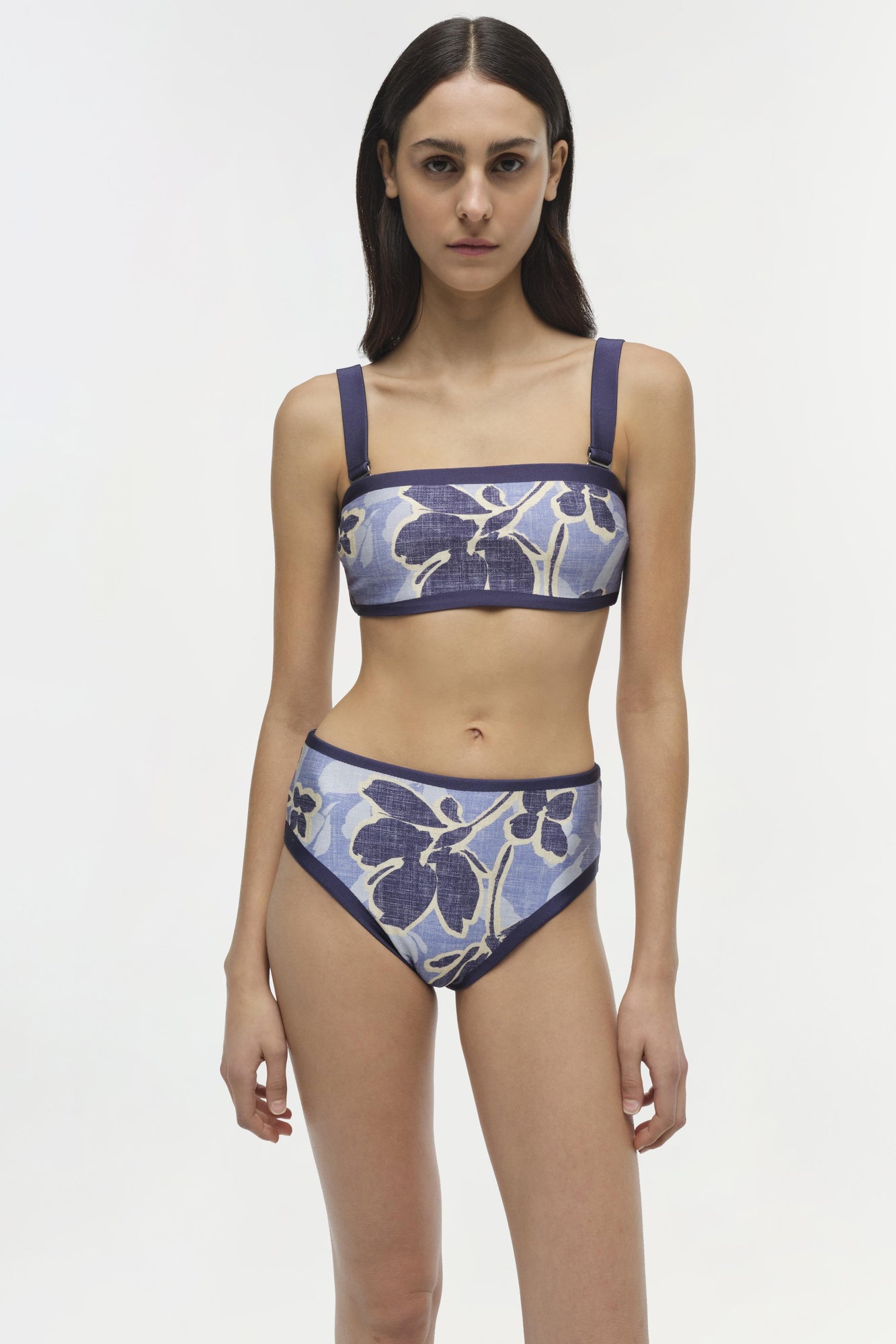 Womens | Dallia High Waist Bikini Bottom | Blue Hydrangea Floral