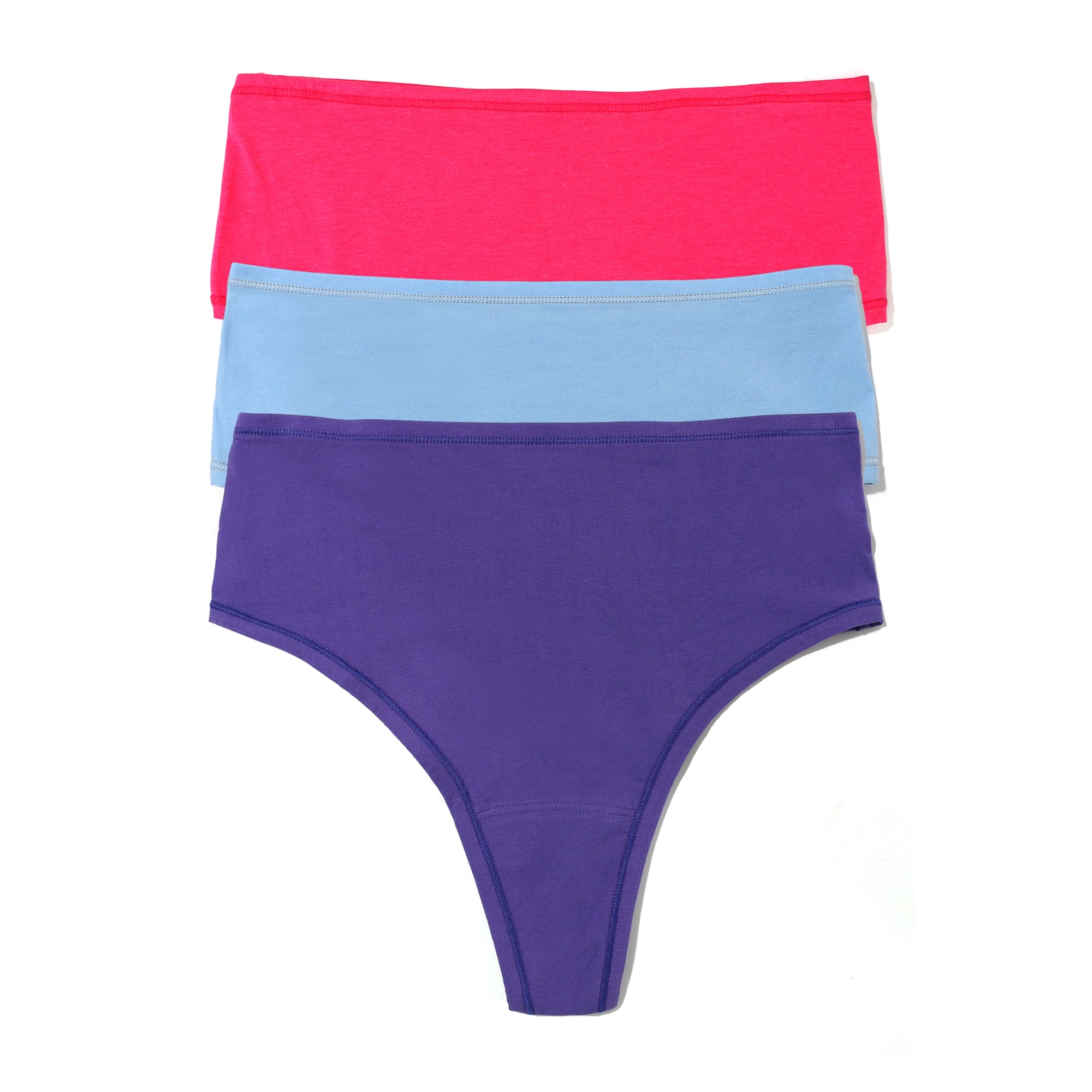 3-Pack Playstretch High Rise Thong | Miami Pink/Partly Cloudy Blue/Raw Amethyst Purple